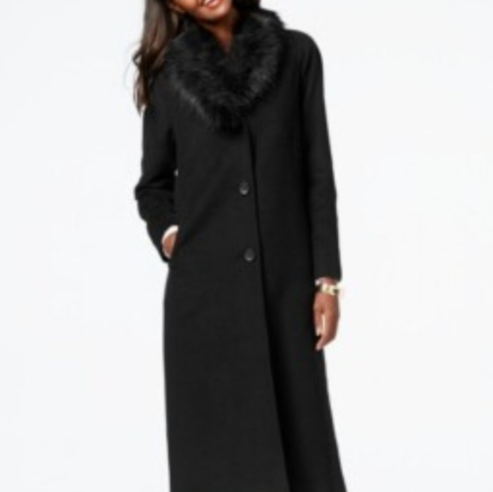 Henig Furs Lamb Wool Blend Black Fur Collar Coat Size 24/26